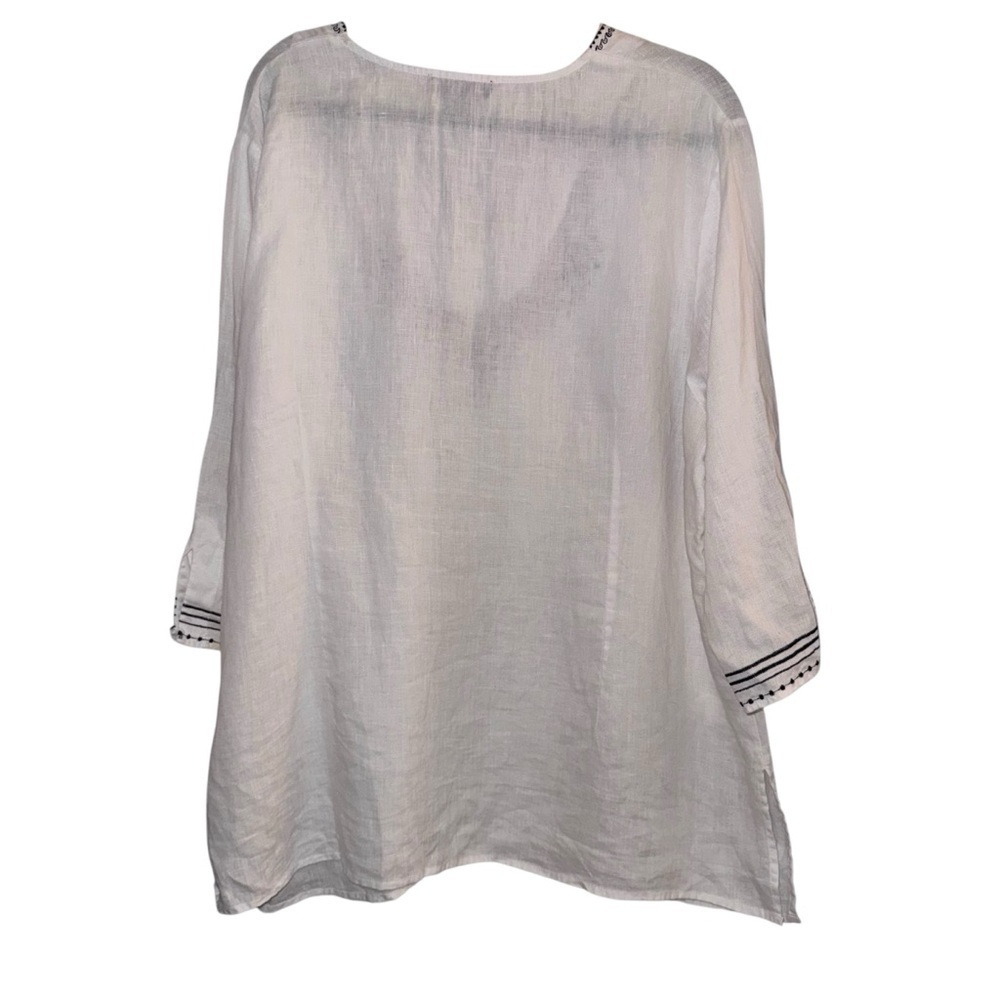 Marisa Christina White black embroidered Linen Shirt 2X​​ light weight sustain​ - Picture 3 of 4
